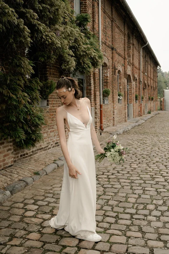 Maelys dans sa robe de mariée sur mesure