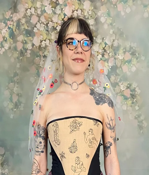 Voile de mariée en tulle fleuri mulitcolore