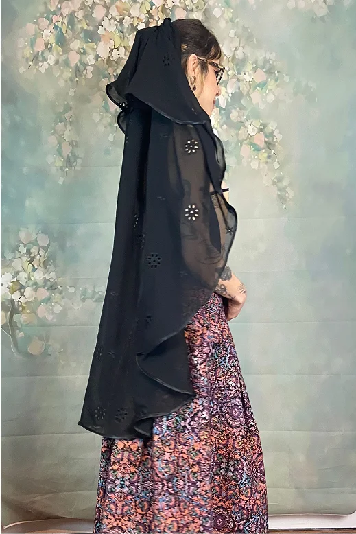 Voile de mariée long en mousseline noire