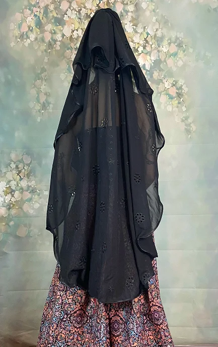 Voile de mariée long en mousseline noire