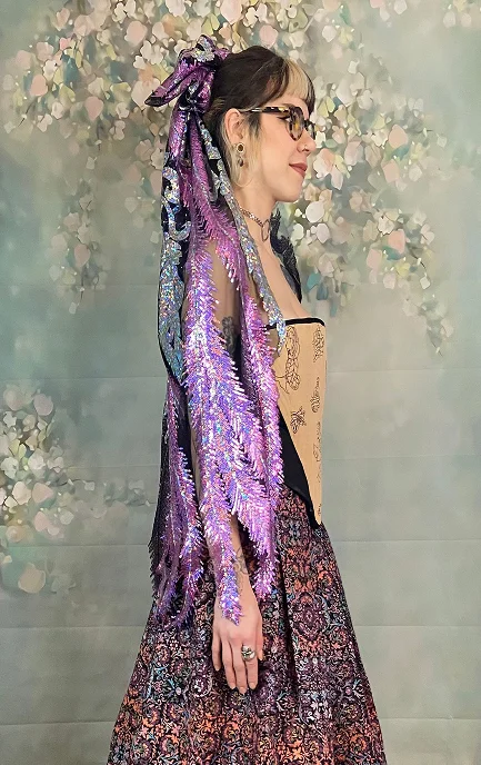 Voile de mariée en tulle à sequins roses et argentés