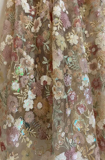 Voile de mariée en tulle à sequins coloris vieux rose